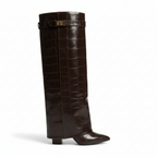 Saphira Hoge Laarzen – Donkerbruin Croco Lederlook