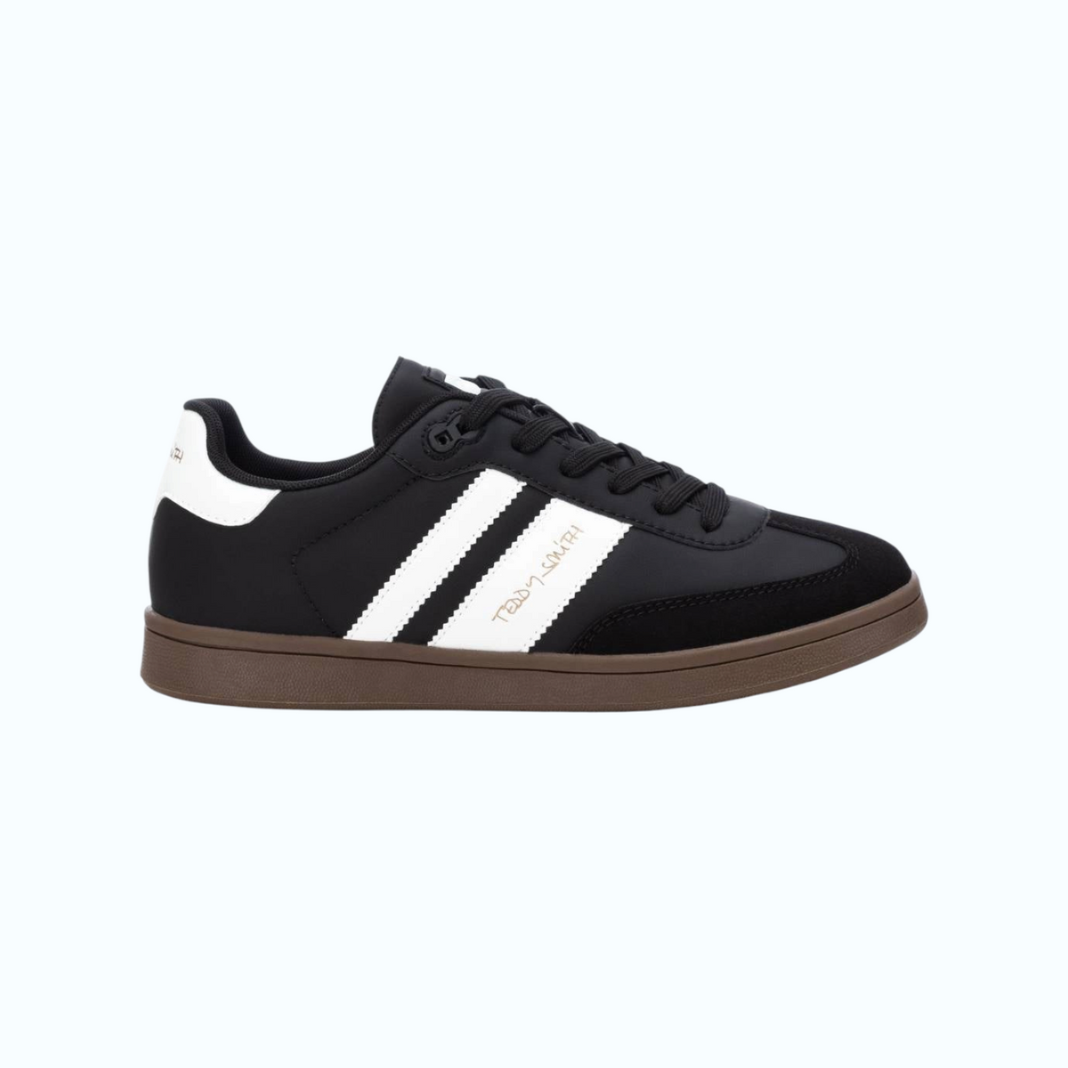 So and Ro - shoes and more - Teddy Smith Dennis herensneakers in zwart met witte strepen en bruine retro zool