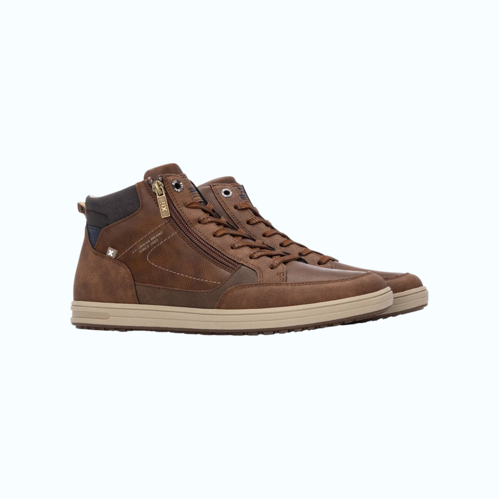 So and Ro - shoes and more - XTI Henk hoge bruine herensneakers met ritssluiting en beige zool