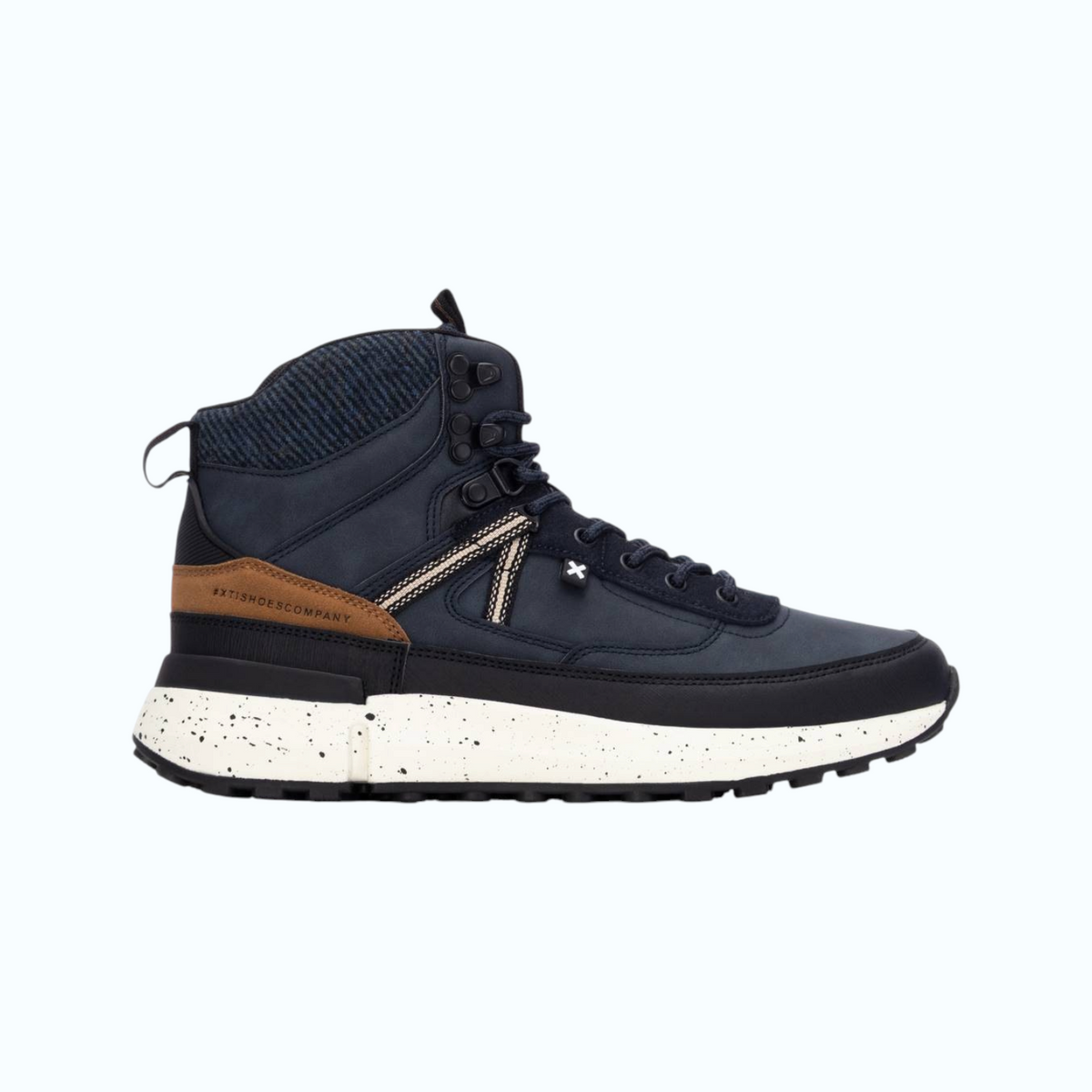 So and Ro - shoes and more - Jelte hoge sneakers in navy met bruine accenten en een gespikkelde zool