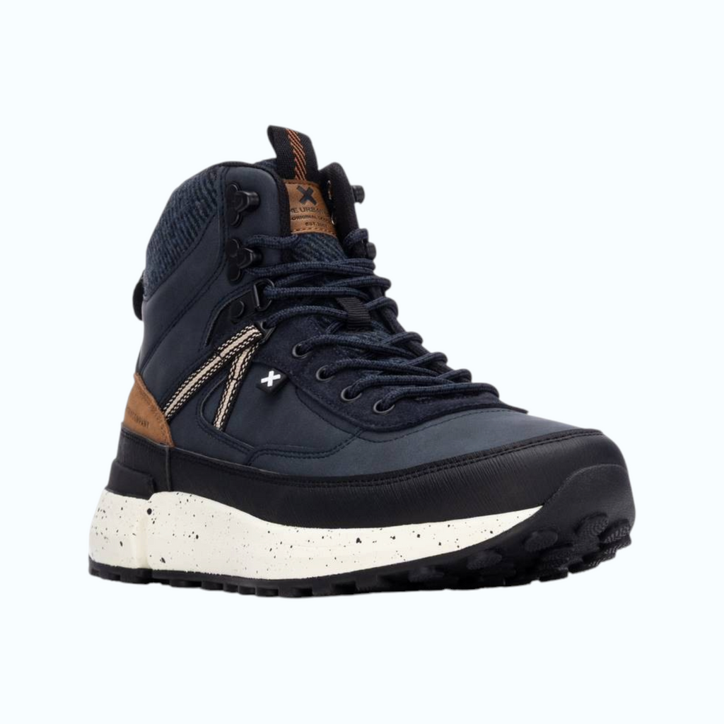So and Ro - shoes and more - Jelte hoge sneakers in navy met bruine accenten en een gespikkelde witte zool