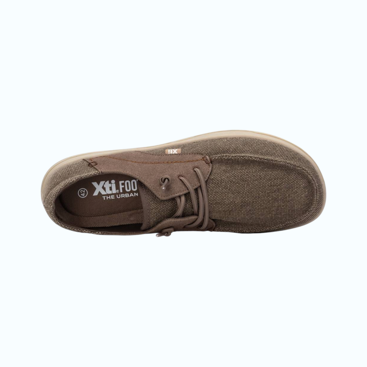 So and Ro - shoes and more - XTI Karel casual veterschoenen in taupe textiel met vetersluiting en platte zool