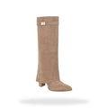 Fold Over Knee High Boots – Taupe Suède Look | Fes – gespiegeld