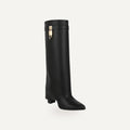 Tall Knee High Boots met Gesp – Zwart Leder Look | – gespiegeld