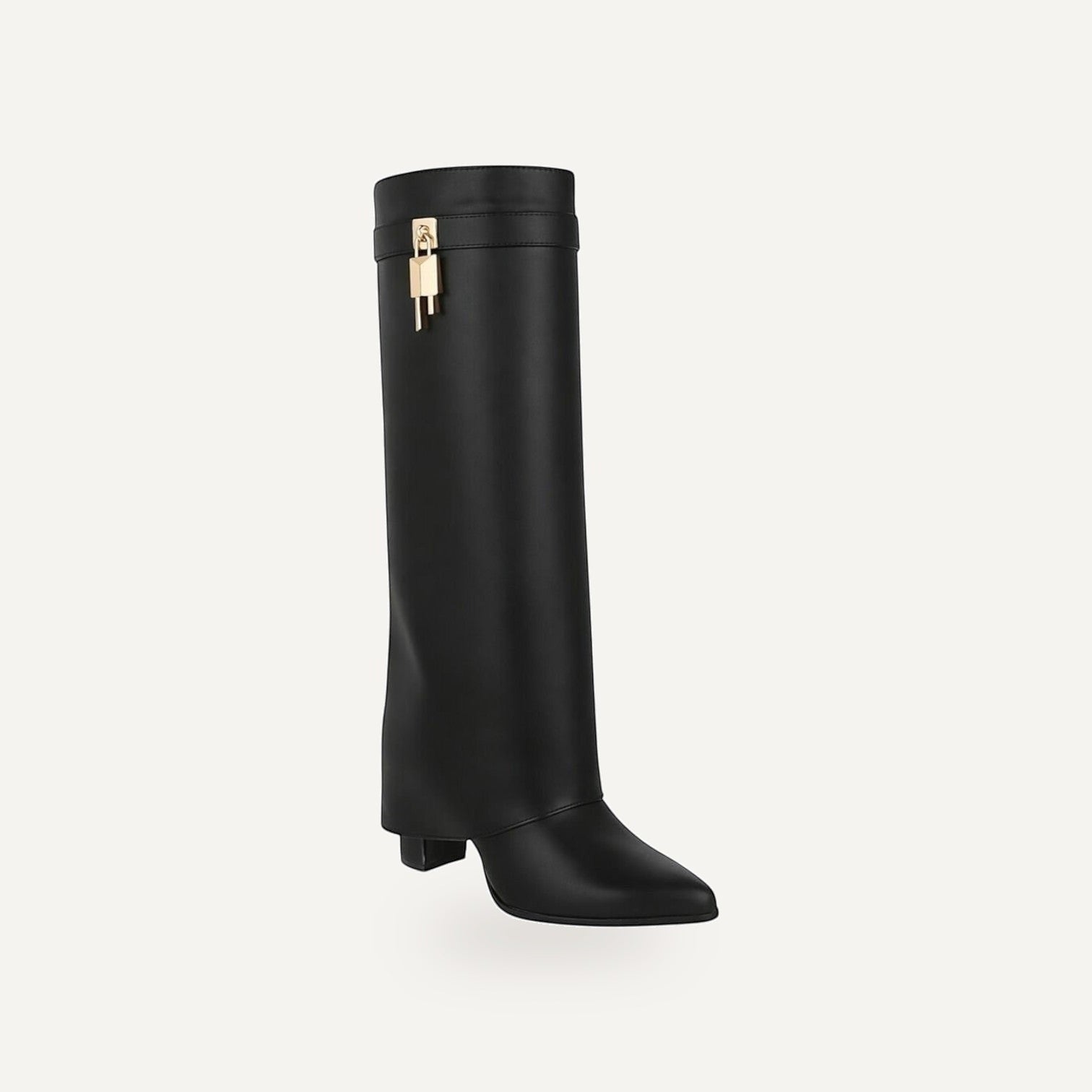 Tall Knee High Boots met Gesp – Zwart Leder Look | – gespiegeld