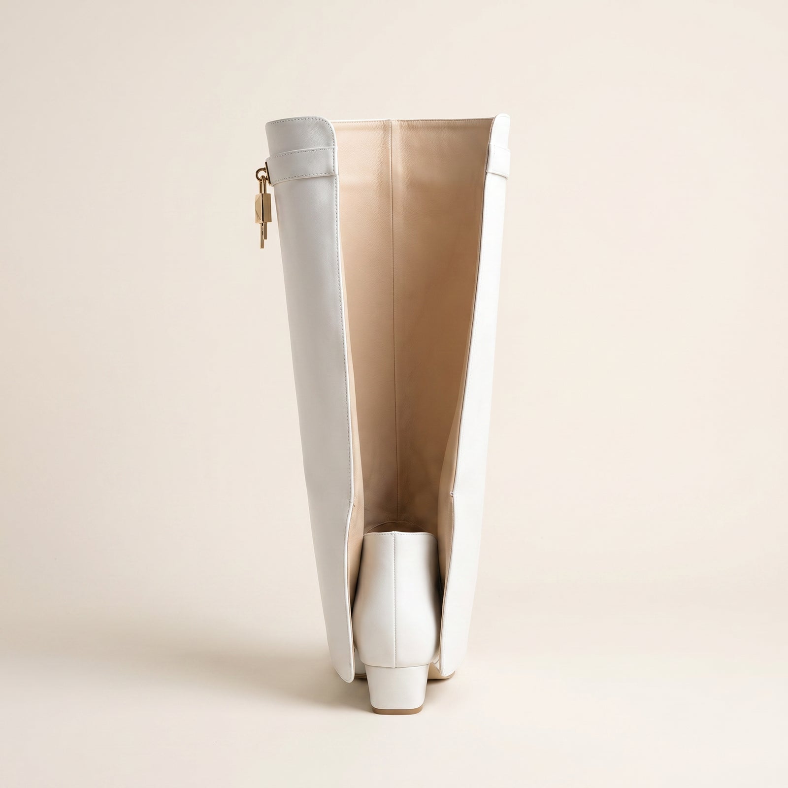Fold Over Knee High Boots – Wit Leder Look | Festi – achterkant