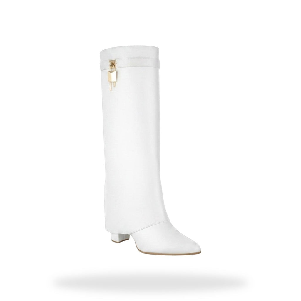Fold Over Knee High Boots – Wit Leder Look | Festi – gespiegeld
