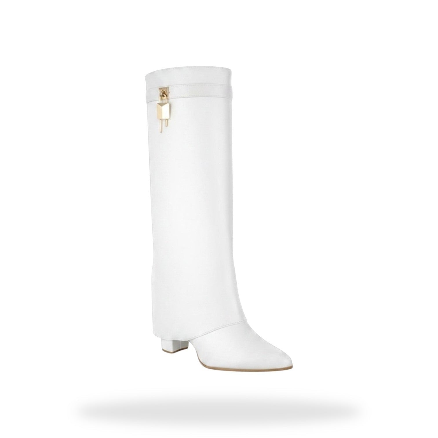 Fold Over Knee High Boots – Wit Leder Look | Festi – gespiegeld