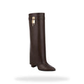 Fold Over Knee High Boot – Donkerbruin met Gouden  – gespiegeld