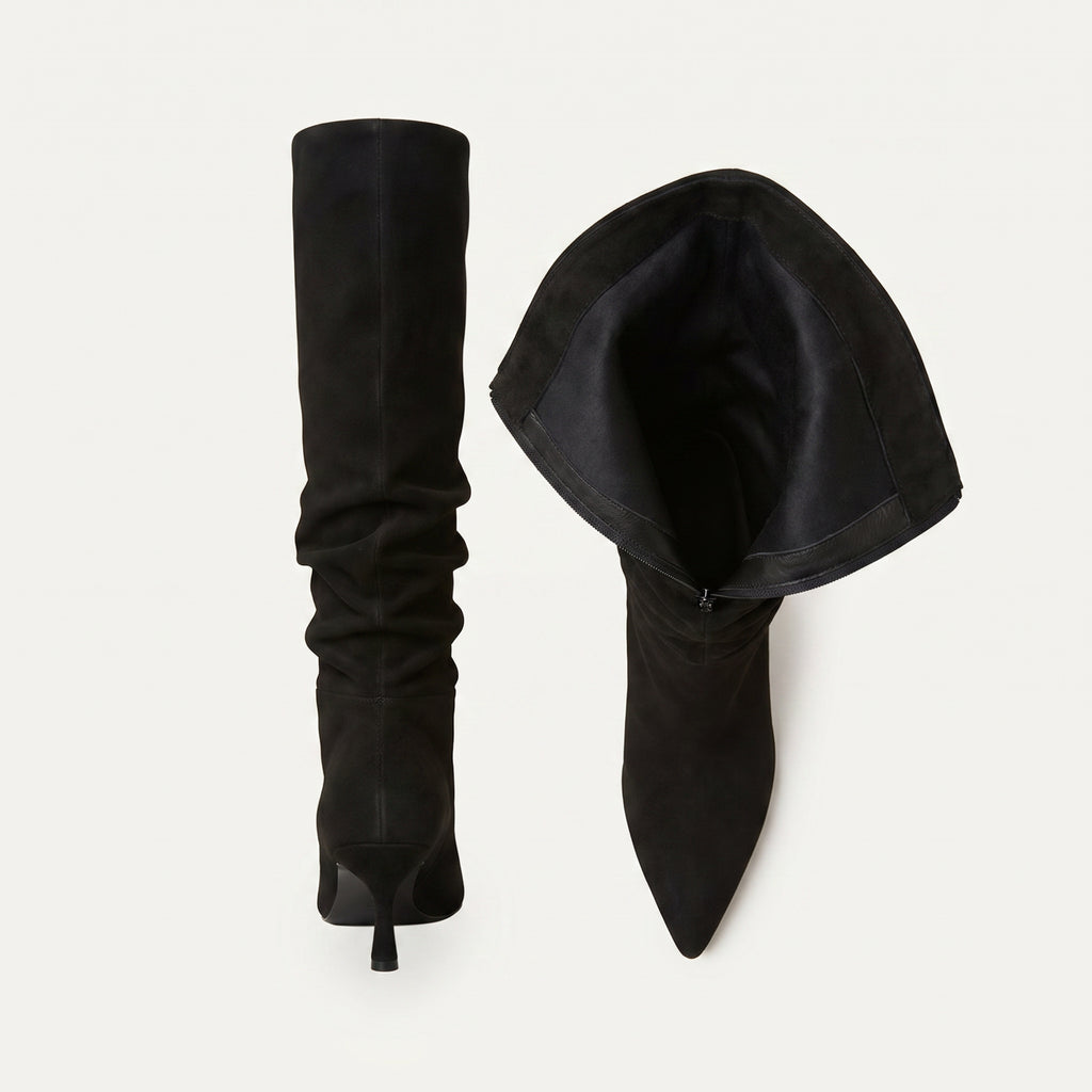 Elegante Hoge Laarzen Dames – Zwart Suède Look met – achterkant