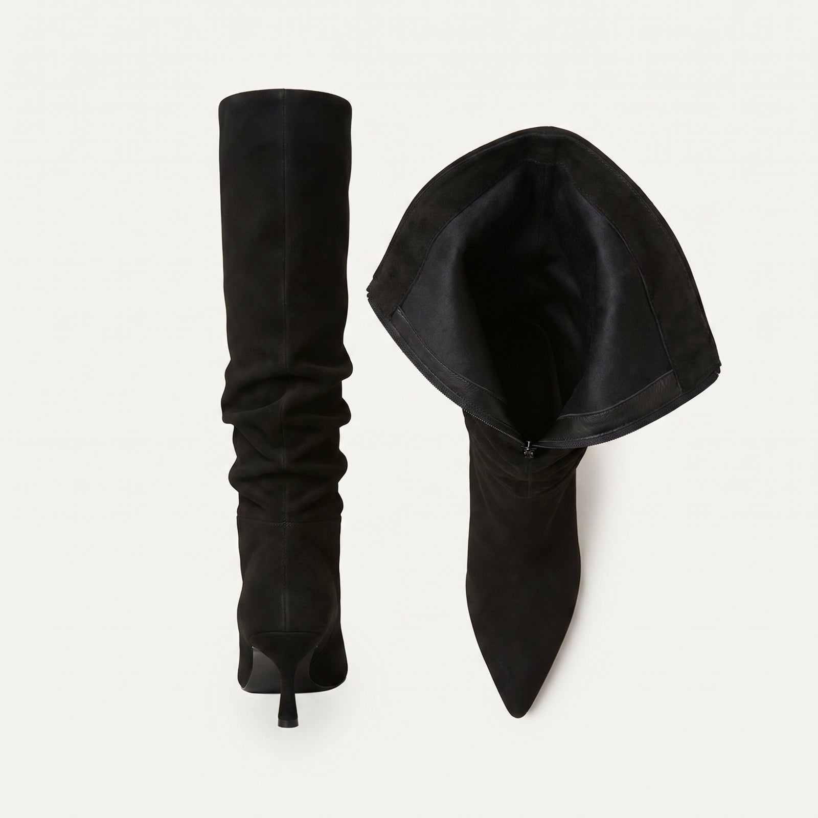 Elegante Hoge Laarzen Dames – Zwart Suède Look met – achterkant