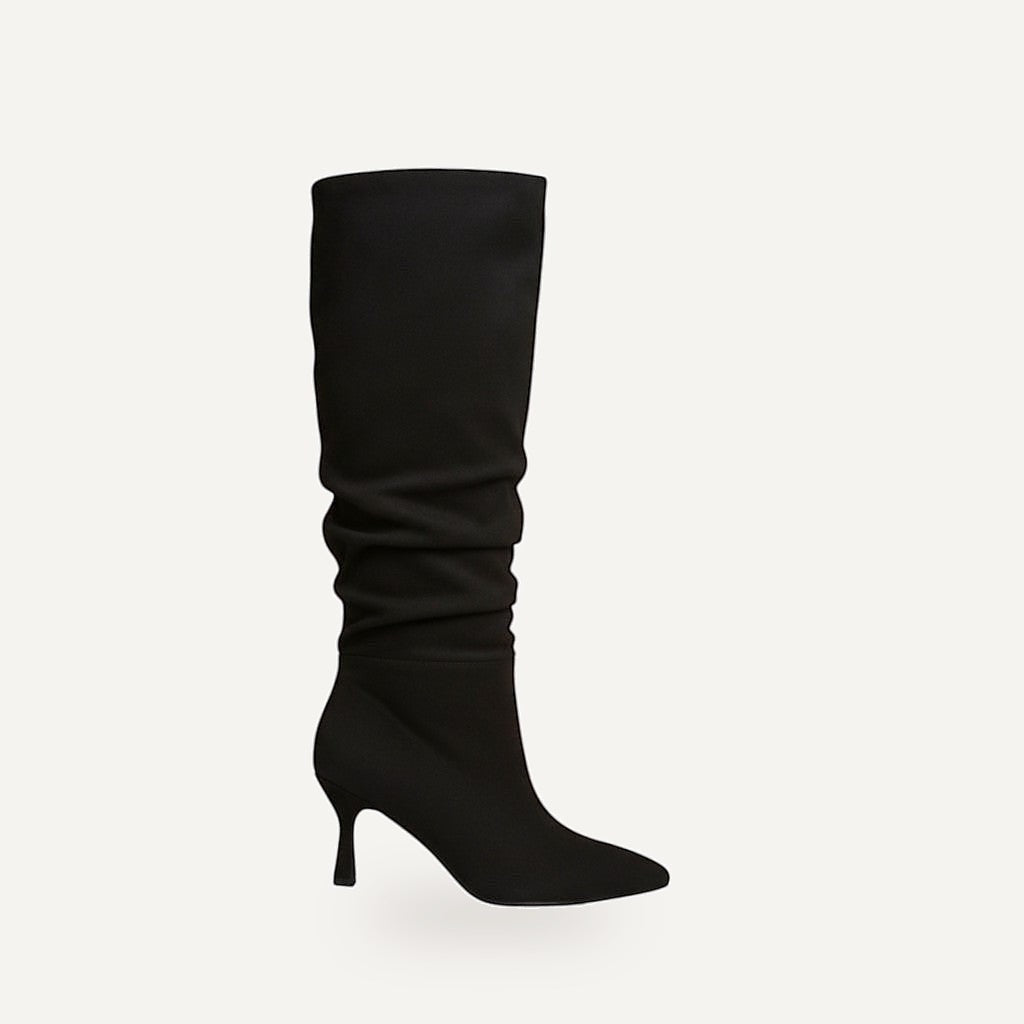 Elegante Hoge Laarzen Dames – Zwart Suède Look met – gespiegeld