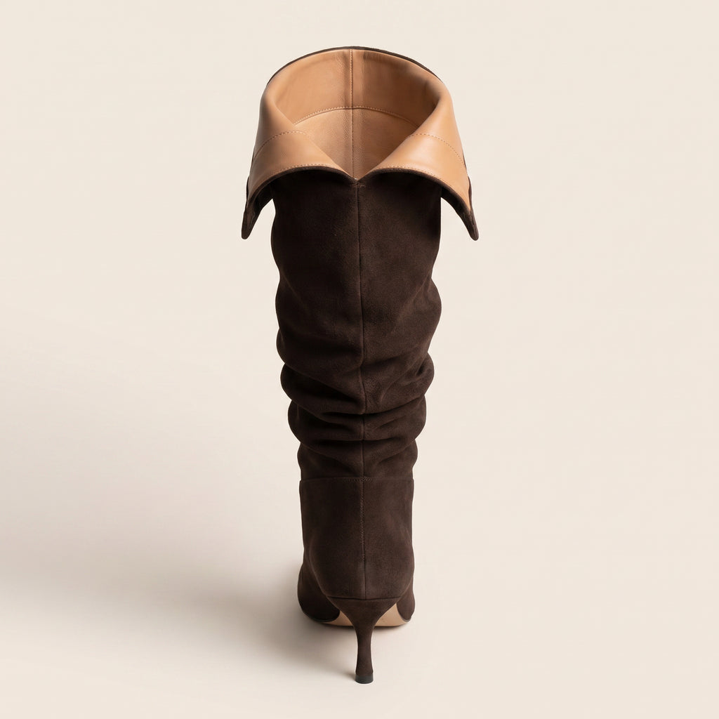 Slouchy Knee High Boots – Bruin Suède Look | Hoge  – achterkant