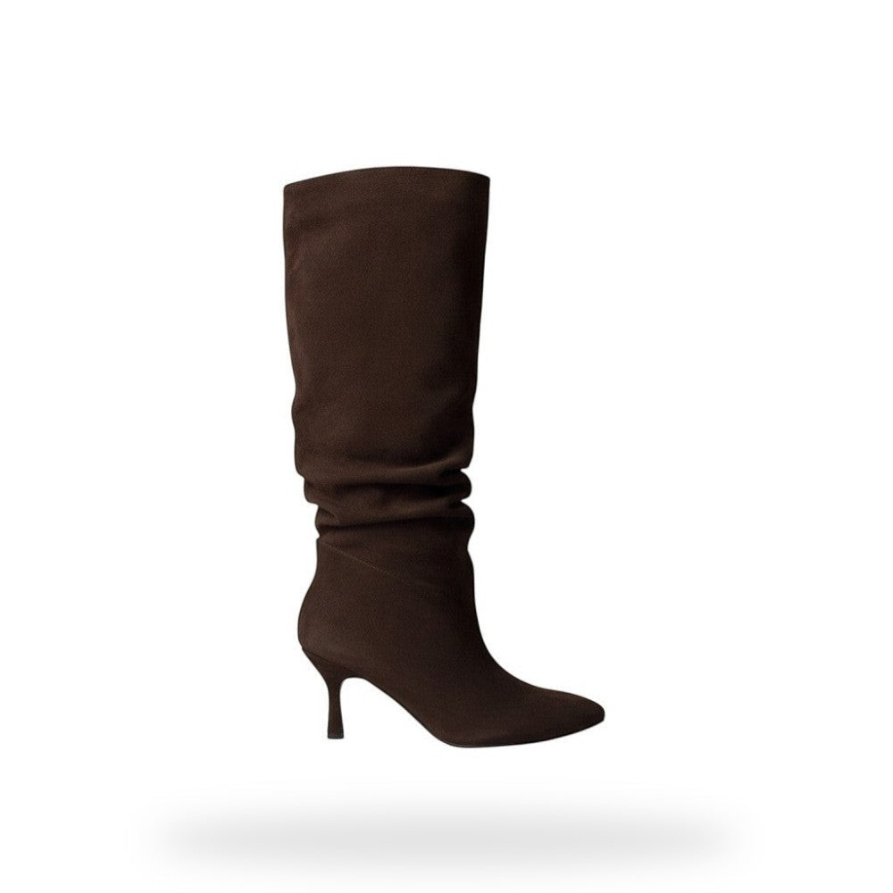Slouchy Knee High Boots – Bruin Suède Look | Hoge  – gespiegeld