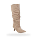 Ruched Knee High Boots – Beige Suède Look | Puntne – gespiegeld
