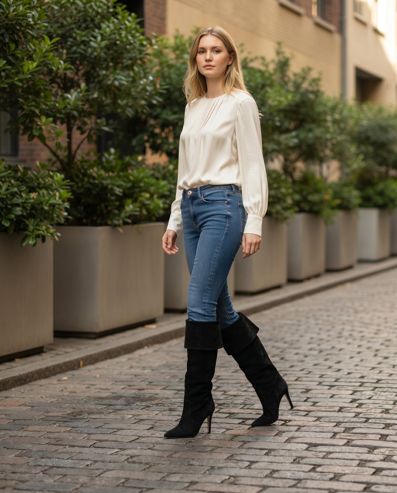 Fold Over Knee High Boots – Zwart Suède Look met S – lifestyle