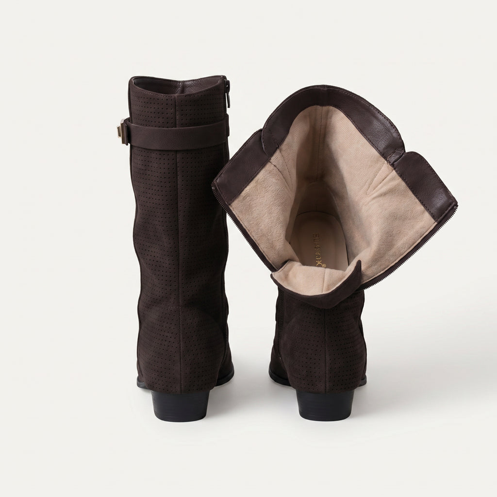 Perforated Buckle Strap Boot – Zwart Suède Look |  – achterkant