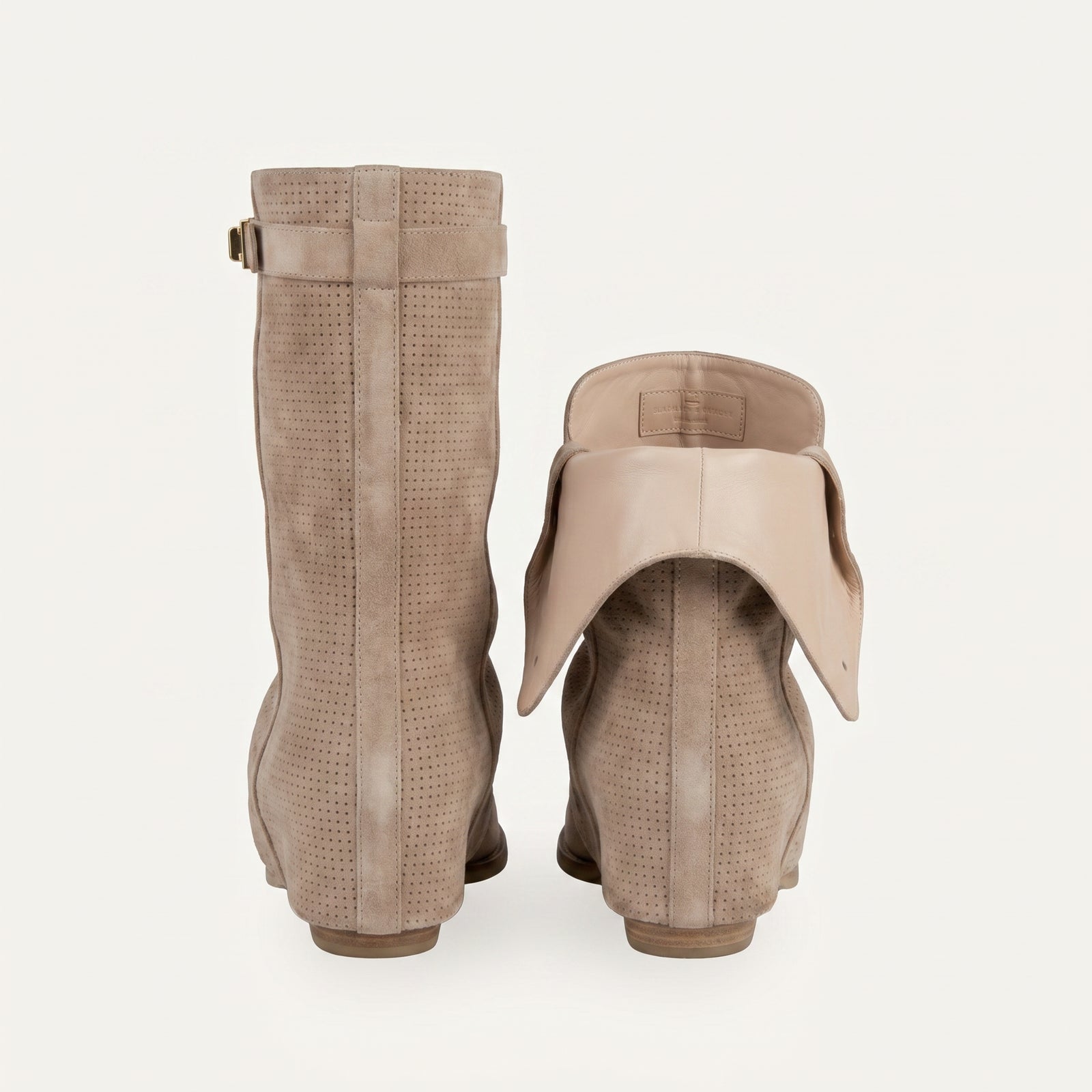Perforated Suede Fold-Over Boot – Khaki | Festival – achterkant