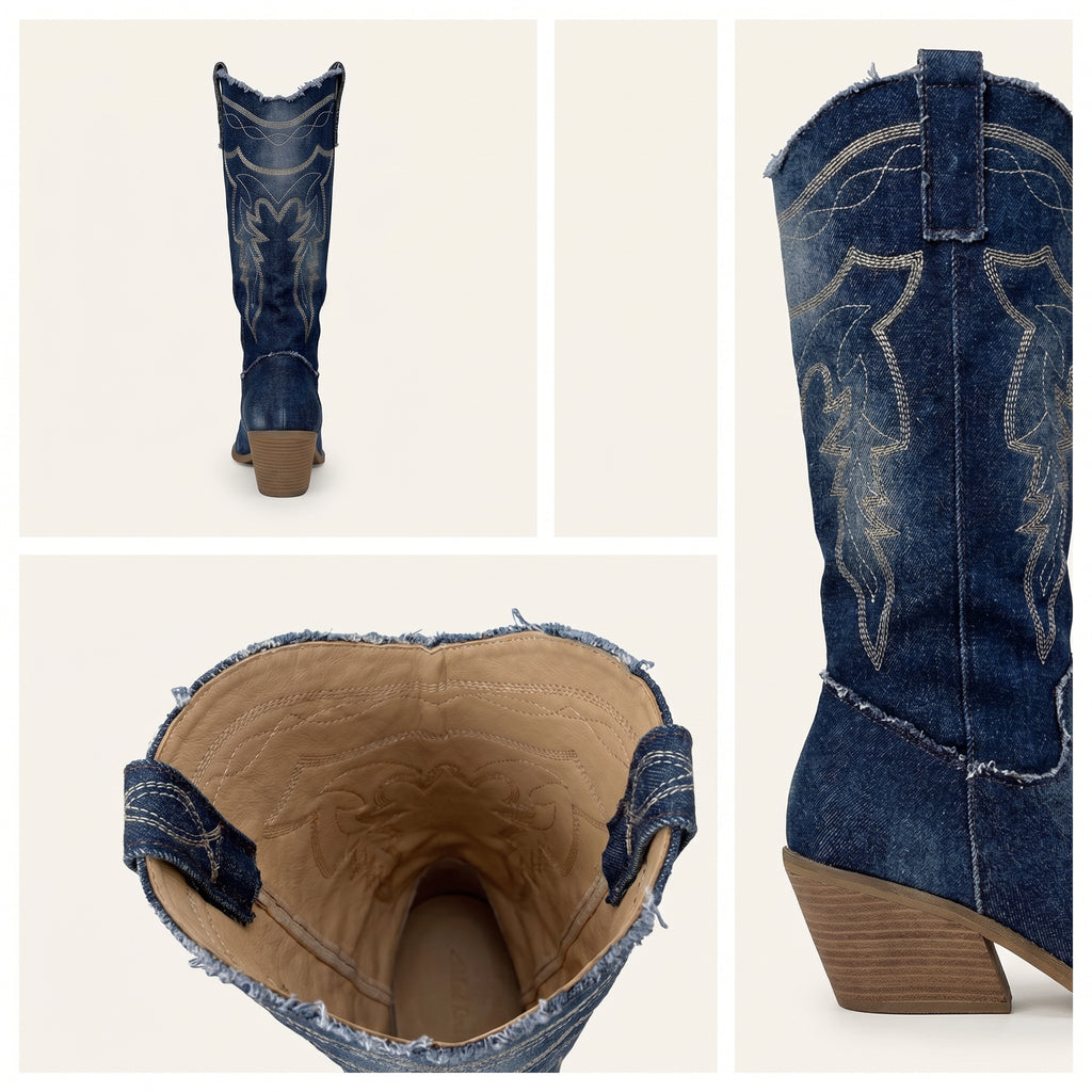 Denim Western Cowboy Laarzen met Borduursel | Fest – achterkant