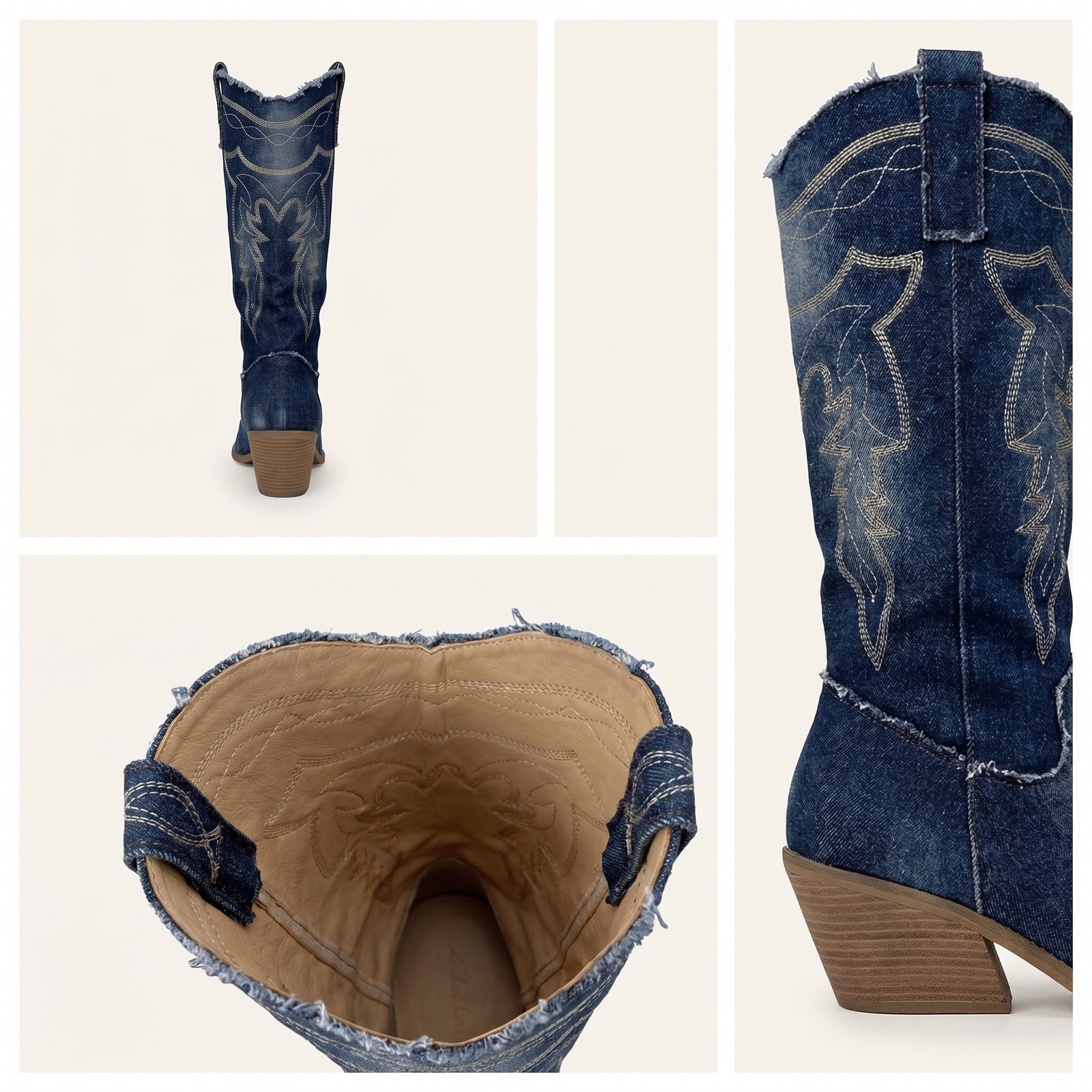 Denim Western Cowboy Laarzen met Borduursel | Fest – achterkant