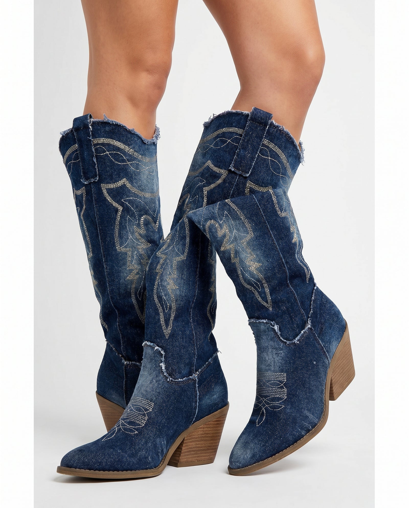 Denim Western Cowboy Laarzen met Borduursel | Fest – model studio