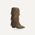 Tiered Fringe Suede Boots – Beige | Boho Festival  – gespiegeld