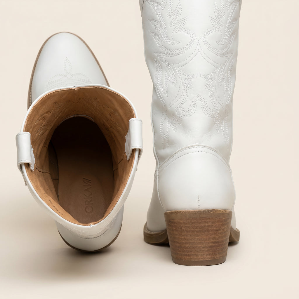 Embroidered Western Cowboy Laarzen – Wit | Festiva – achterkant