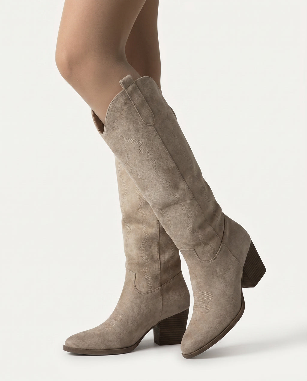 Beige Cowboy Laarzen Dames – Suède Look | Western Boots – model studio