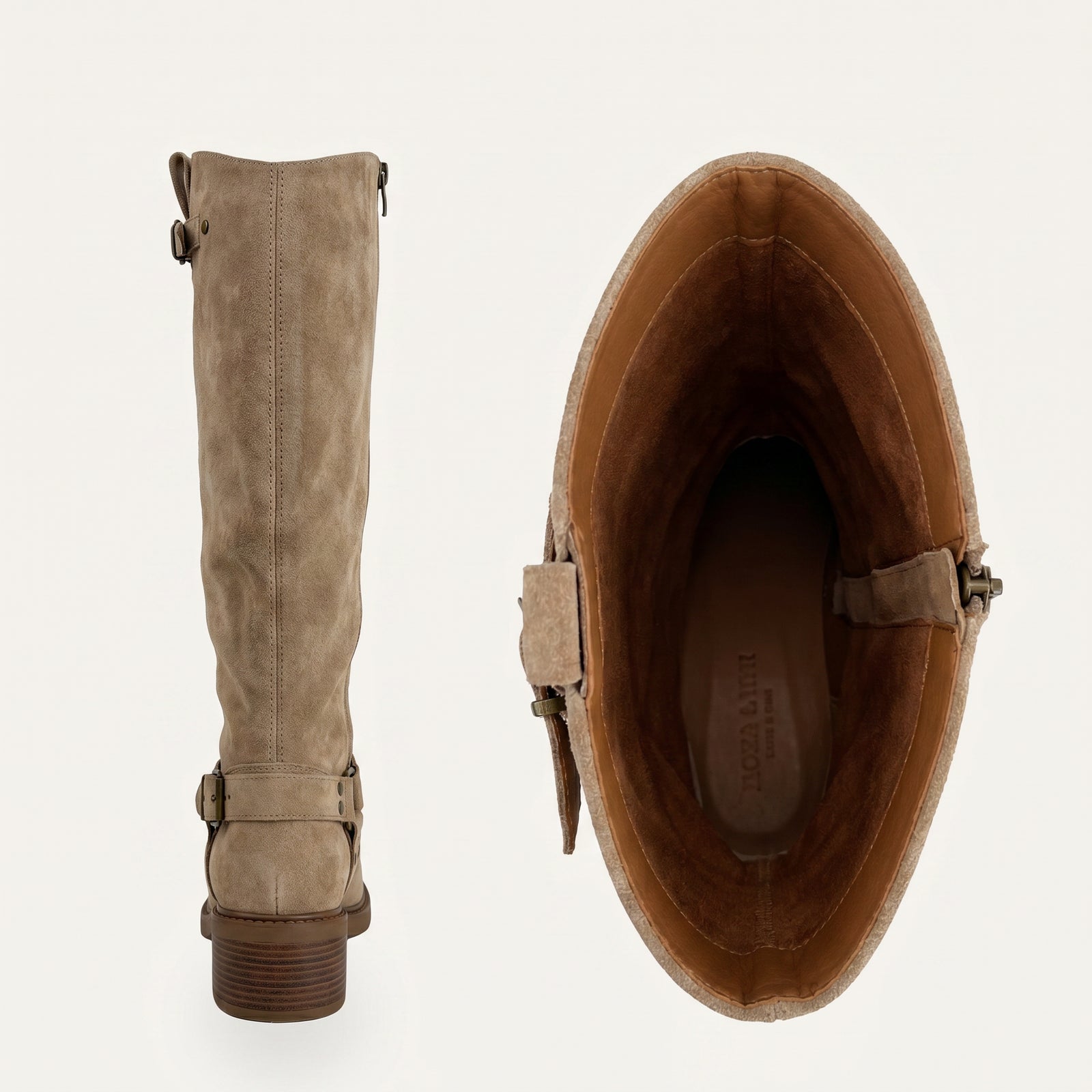 Suede Knee High Boots met Gesp – Beige | Western L – achterkant