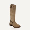 Suede Knee High Boots met Gesp – Beige | Western L – gespiegeld