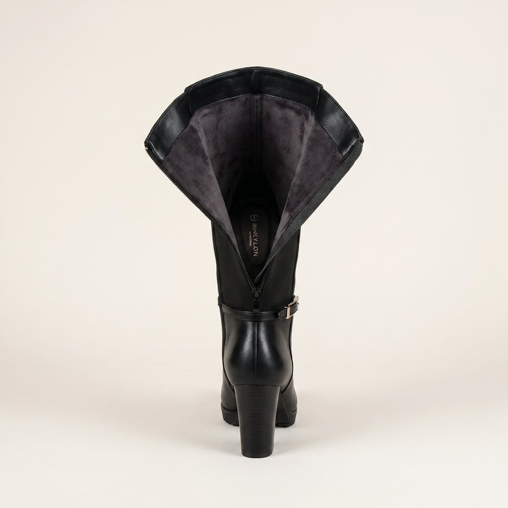 Tall Heeled Rijlaarzen Dames – Zwart Leder Look |  – achterkant