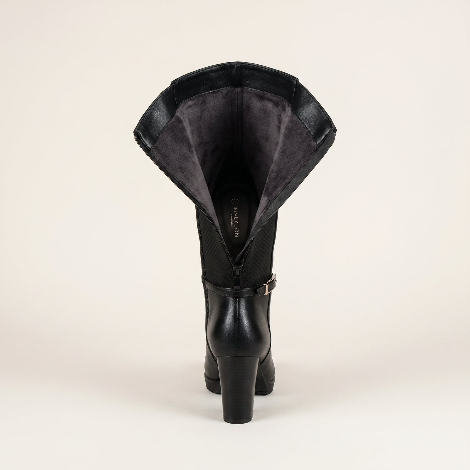 Tall Heeled Rijlaarzen Dames – Zwart Leder Look |  – achterkant