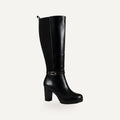 Tall Heeled Rijlaarzen Dames – Zwart Leder Look |  – gespiegeld