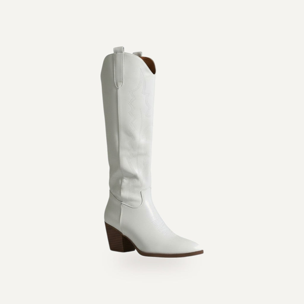 Witte Cowboy Laarzen Dames – Leder Look | Western  – gespiegeld