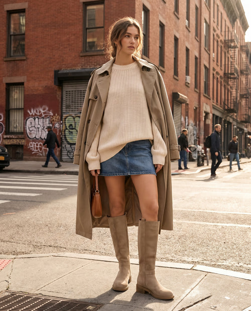 Beige Micro Suède Hoge Laarzen Dames – Basic Fashion Boots – lifestyle