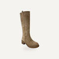 Beige Micro Suède Hoge Laarzen Dames – Basic Fashion Boots – gespiegeld