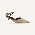 Beige Kitten Heels Dames – Puntneus met Enkelbandje | Suède Look – gespiegeld