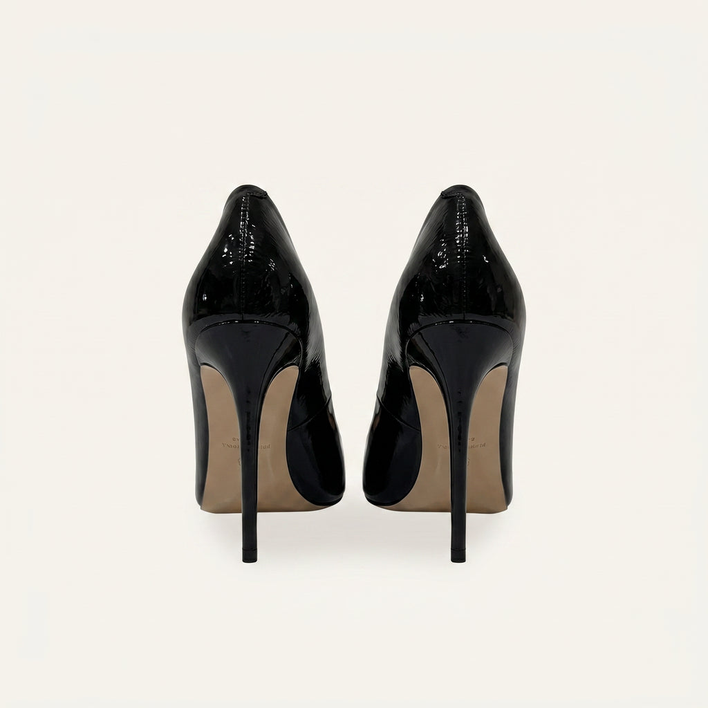 Zwarte Stiletto Pumps Dames – Puntneus Lakleder |  – achterkant