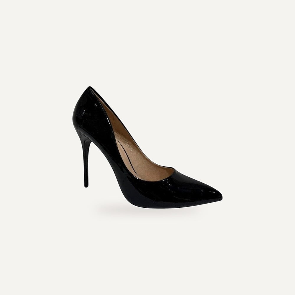 Zwarte Stiletto Pumps Dames – Puntneus Lakleder |  – gespiegeld