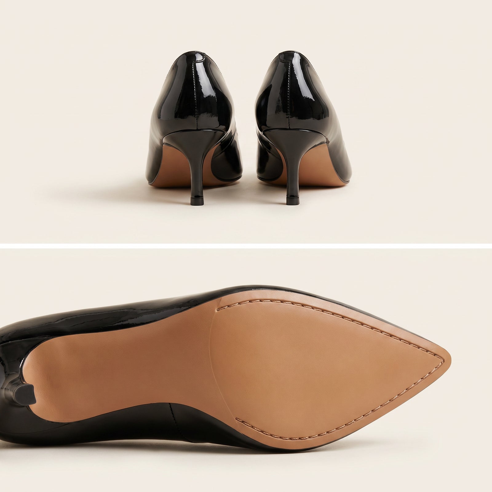 Elegante zwarte lak leder look kitten heel met ver – achterkant