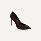 Klassieke donkerbruine suede pumps met elegante st – gespiegeld