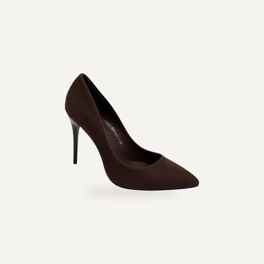 Klassieke donkerbruine suede pumps met elegante st – gespiegeld