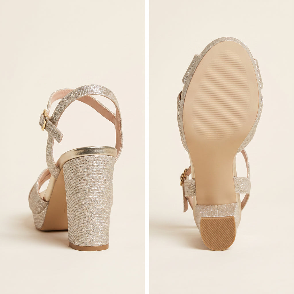 Gouden Platform Sandalen Dames – Glitter Blokhak | – achterkant