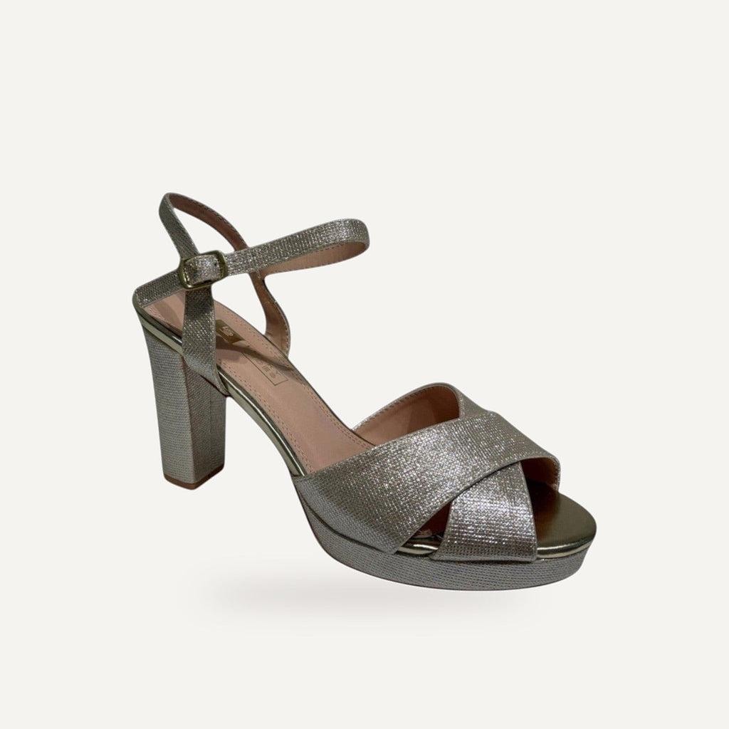 Gouden Platform Sandalen Dames – Glitter Blokhak | – gespiegeld