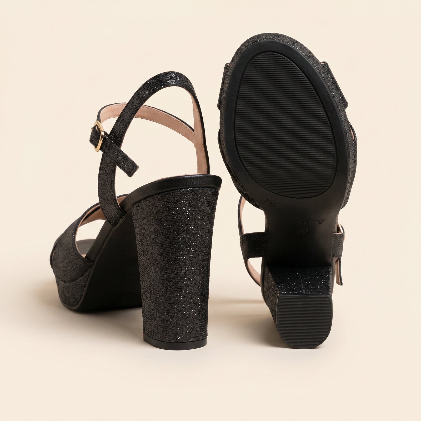 Zwarte Platform Sandalen Dames – Glitter Blokhak | – achterkant