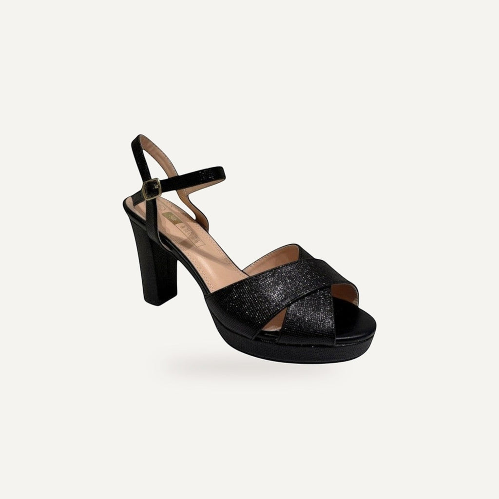 Zwarte Platform Sandalen Dames – Glitter Blokhak | – gespiegeld