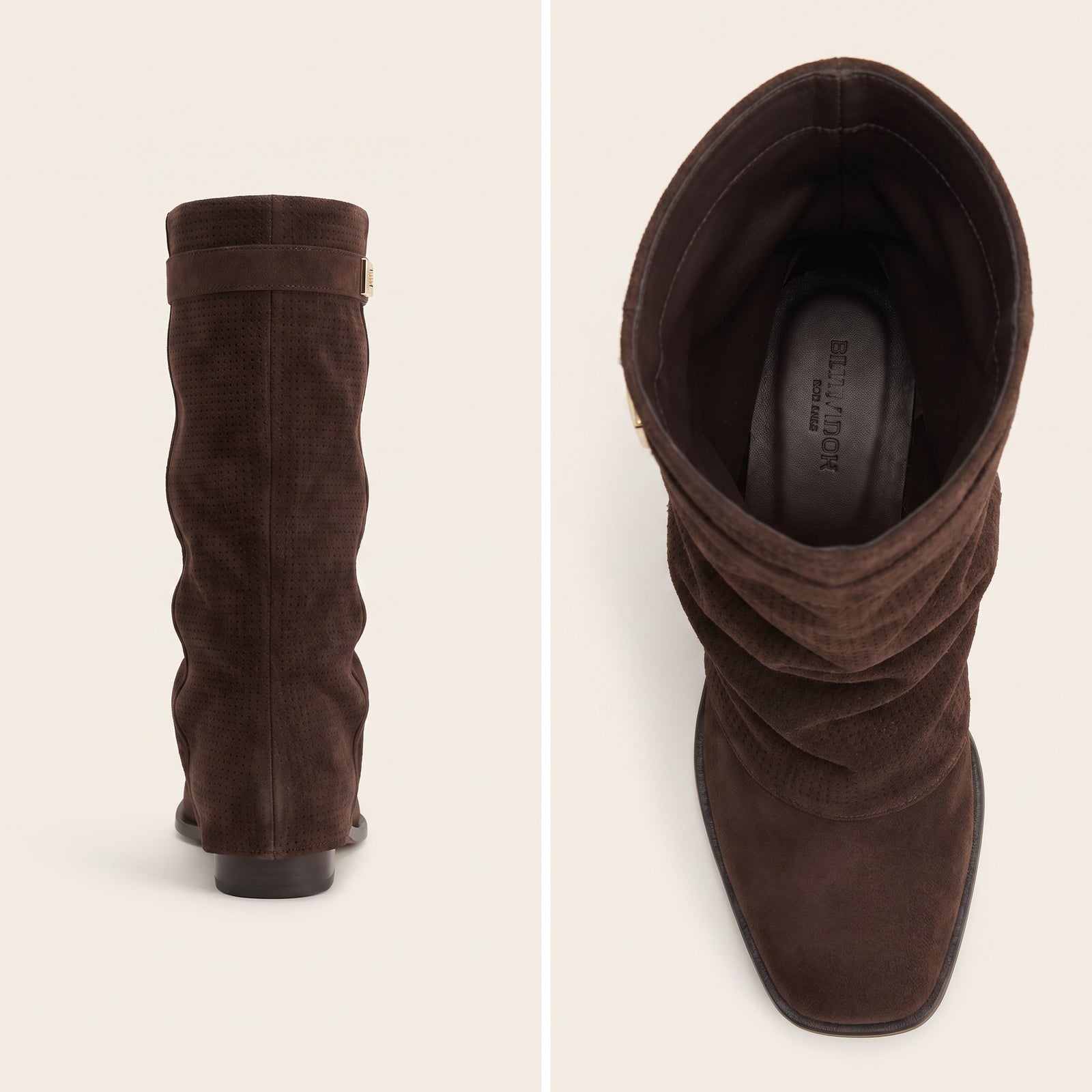 Bruine Micro Suède Boho Slouch Boots met Gesp | Fe – achterkant