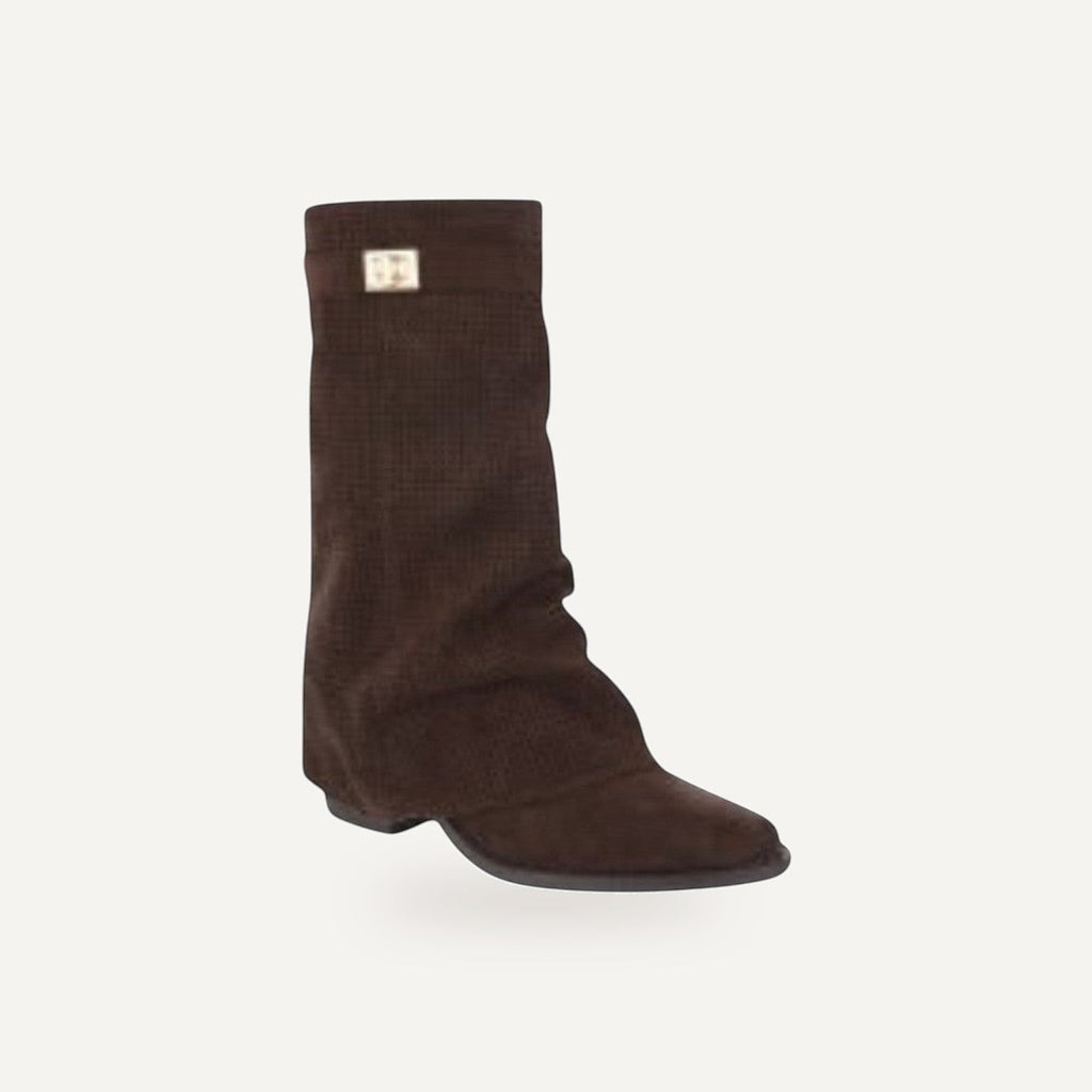 Bruine Micro Suède Boho Slouch Boots met Gesp | Fe – gespiegeld