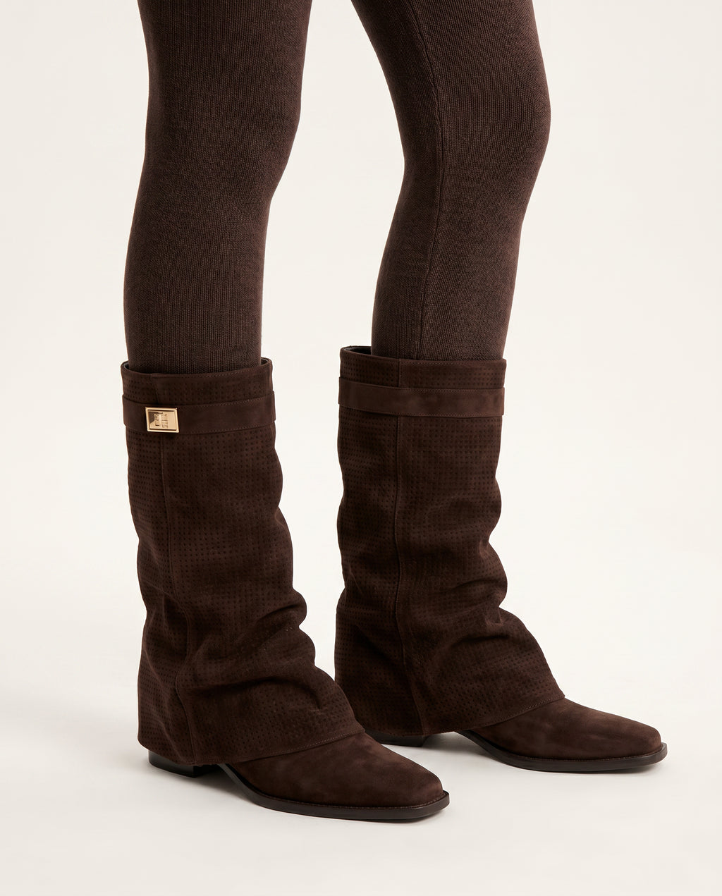 Bruine Micro Suède Boho Slouch Boots met Gesp | Fe – model studio