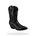 Zwarte Western Cowboy Enkellaarsjes Dames – Leder  – gespiegeld